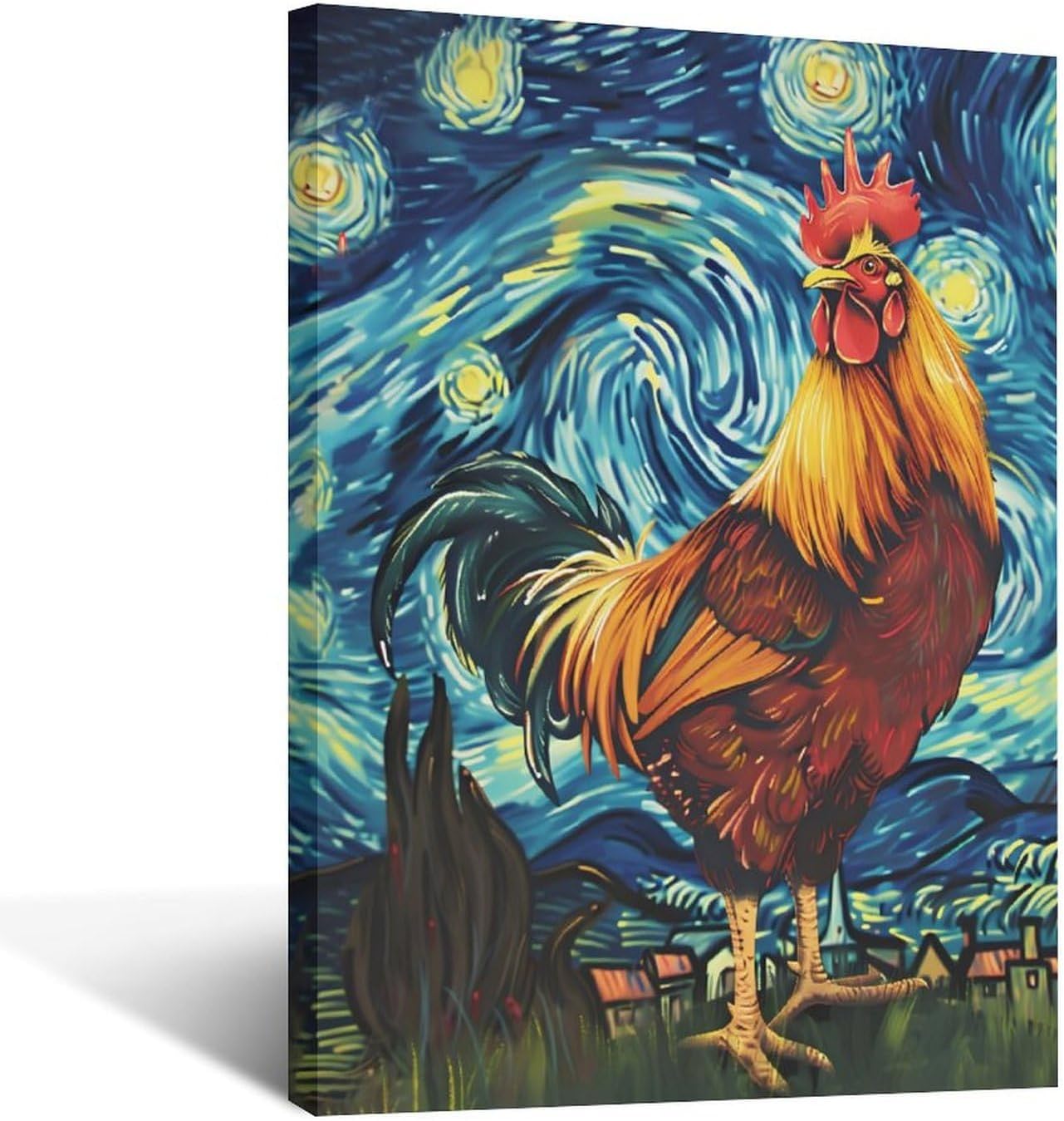 AUCT 22144m - Flintis Rooster Canvas Wall Art, Abstract Starry Sky Night Colorful Chicken Pictures Wall