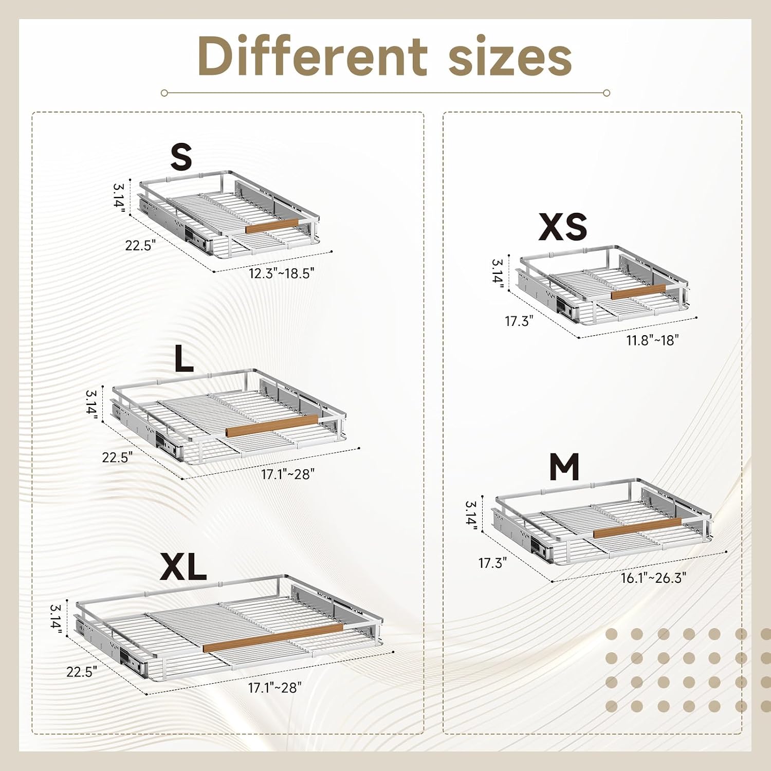 AUCT 22493 - $57 12.3~18.5"x22.5" Pull Out Cabinet Organizer 2Pack Expandable Sliding Cabinet Shelves S - Image 3