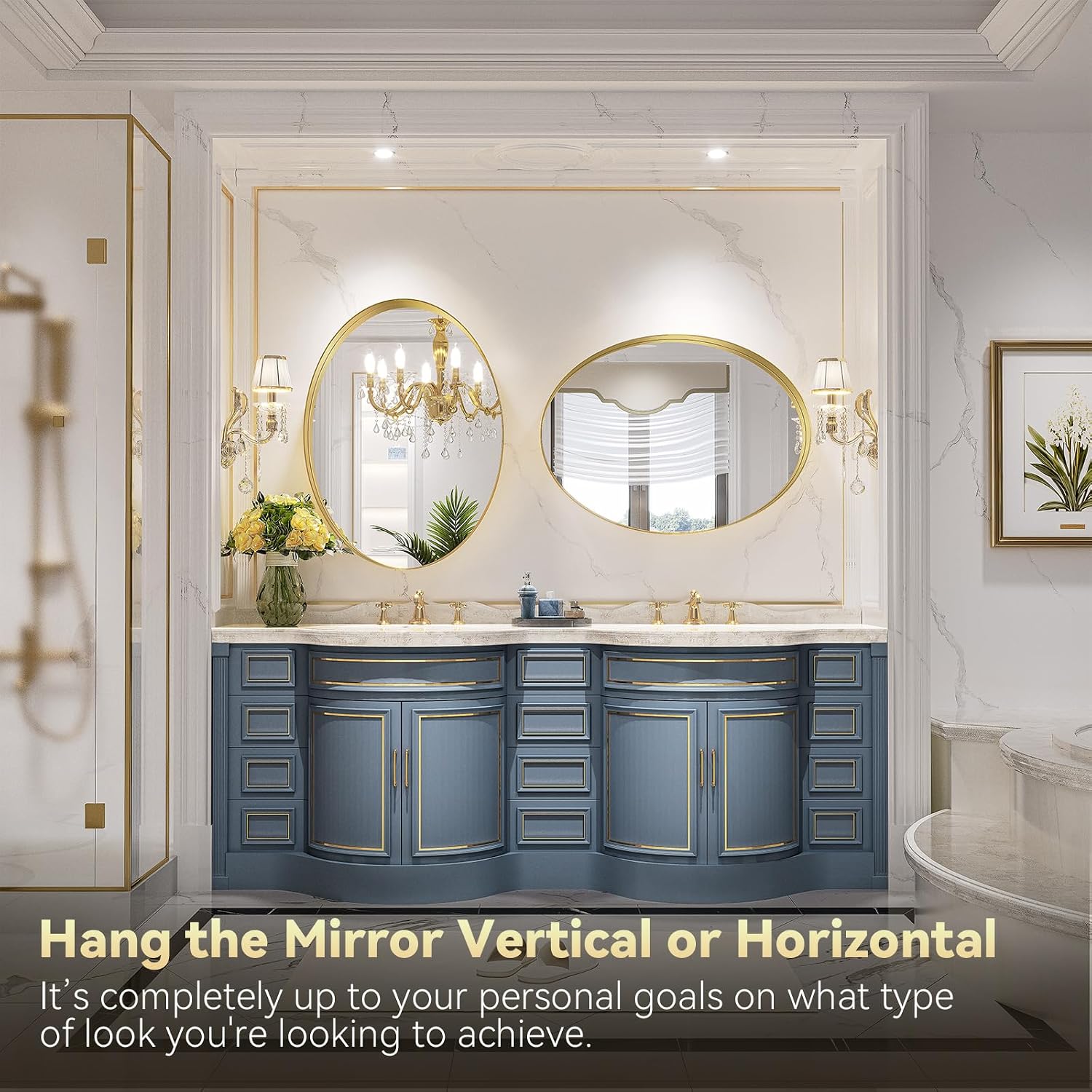 AUCT 22578m - Brightify Gold Oval Mirror for Bathroom 24x36 Inch, Oval Vanity Mirror Gold Metal Frame, M - Image 2