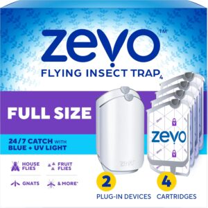 AUCT 21942 - Zevo Flying Insect Trap for Fruit Flies & Gnats, 2 Plug-in Bases, 4 Refills