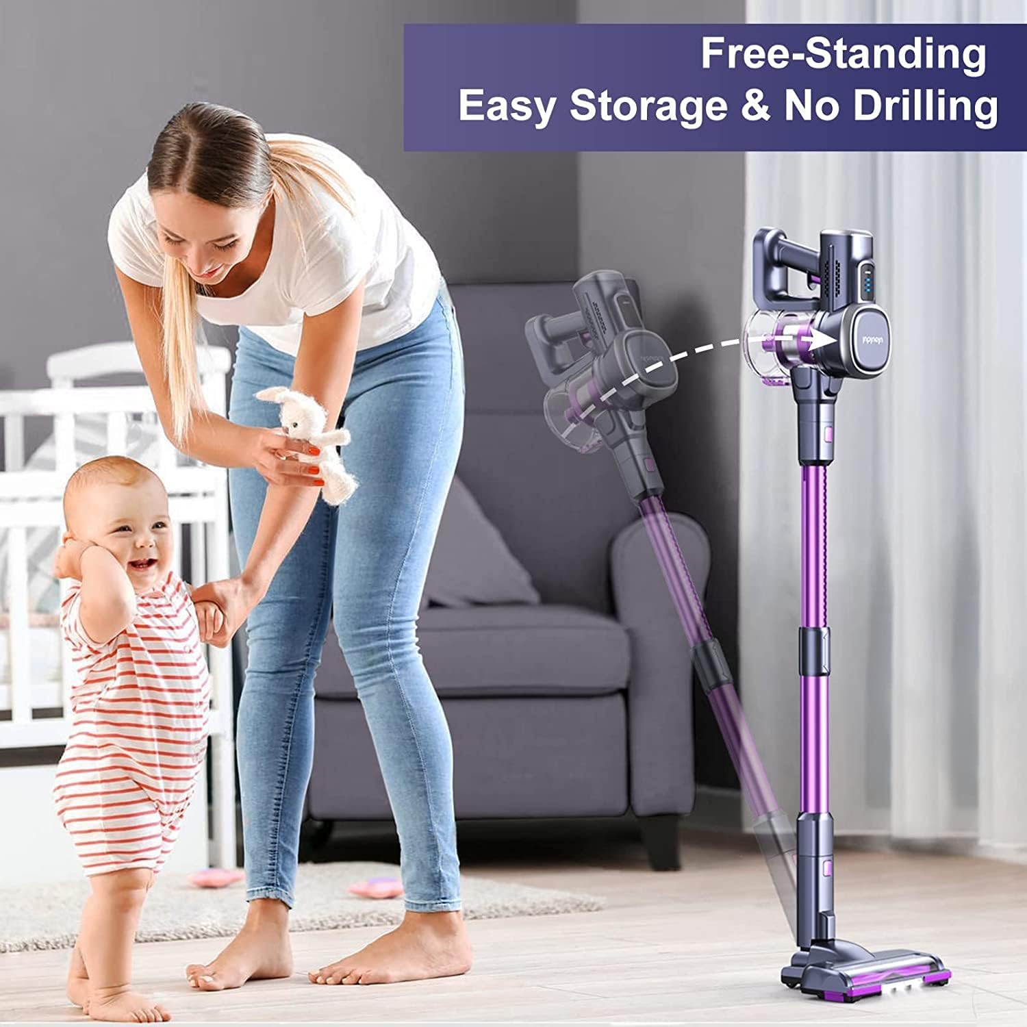 AUCT 20834 - $70 Lubluelu Cordless Vacuum Cleaner, Stick Vacuum Cordless Rechargeable with Lightweight - Image 3