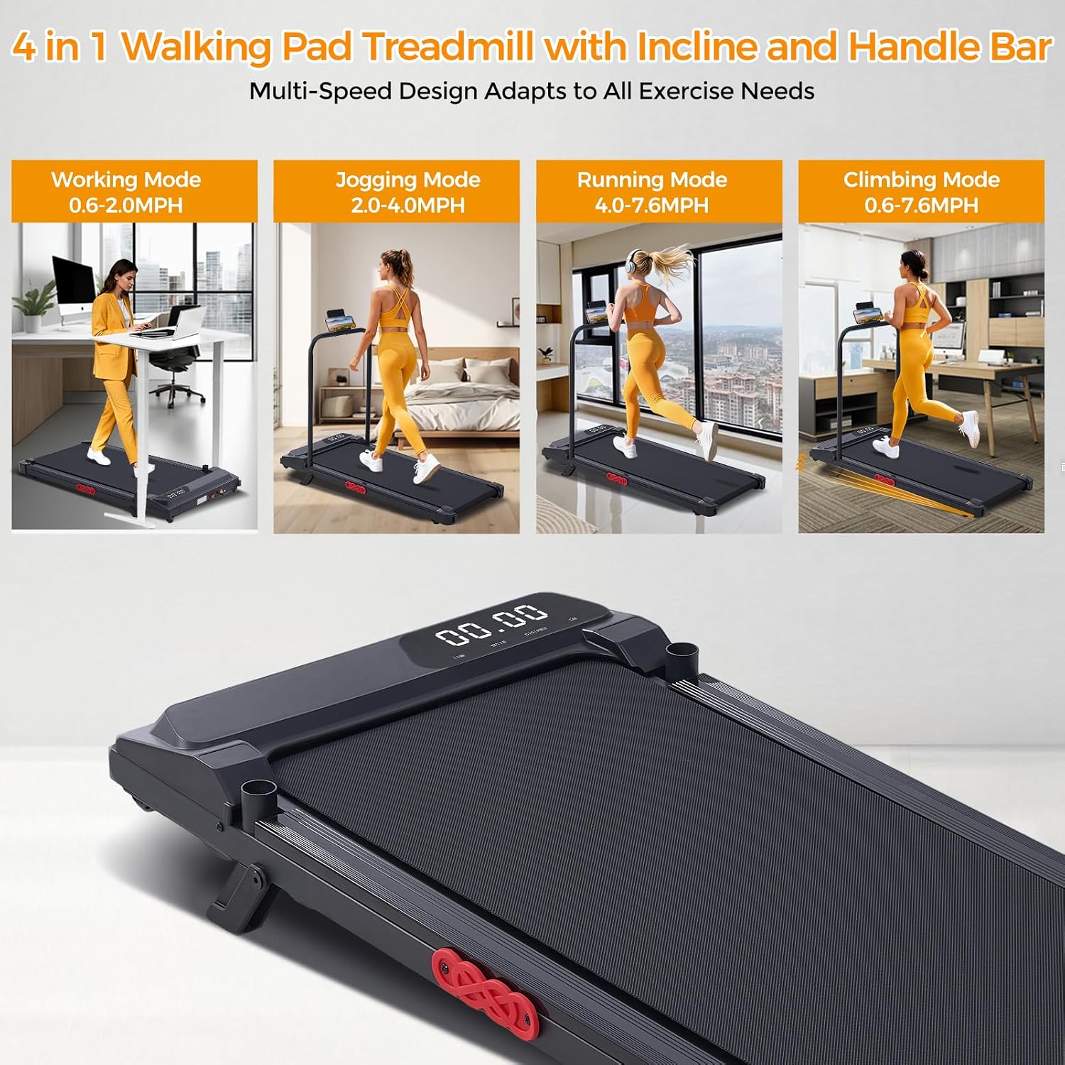 AUCT 22362 - $100 KASSADIN Electric Walking Pad Treadmill with Handle Bar Incline for Home - Image 2