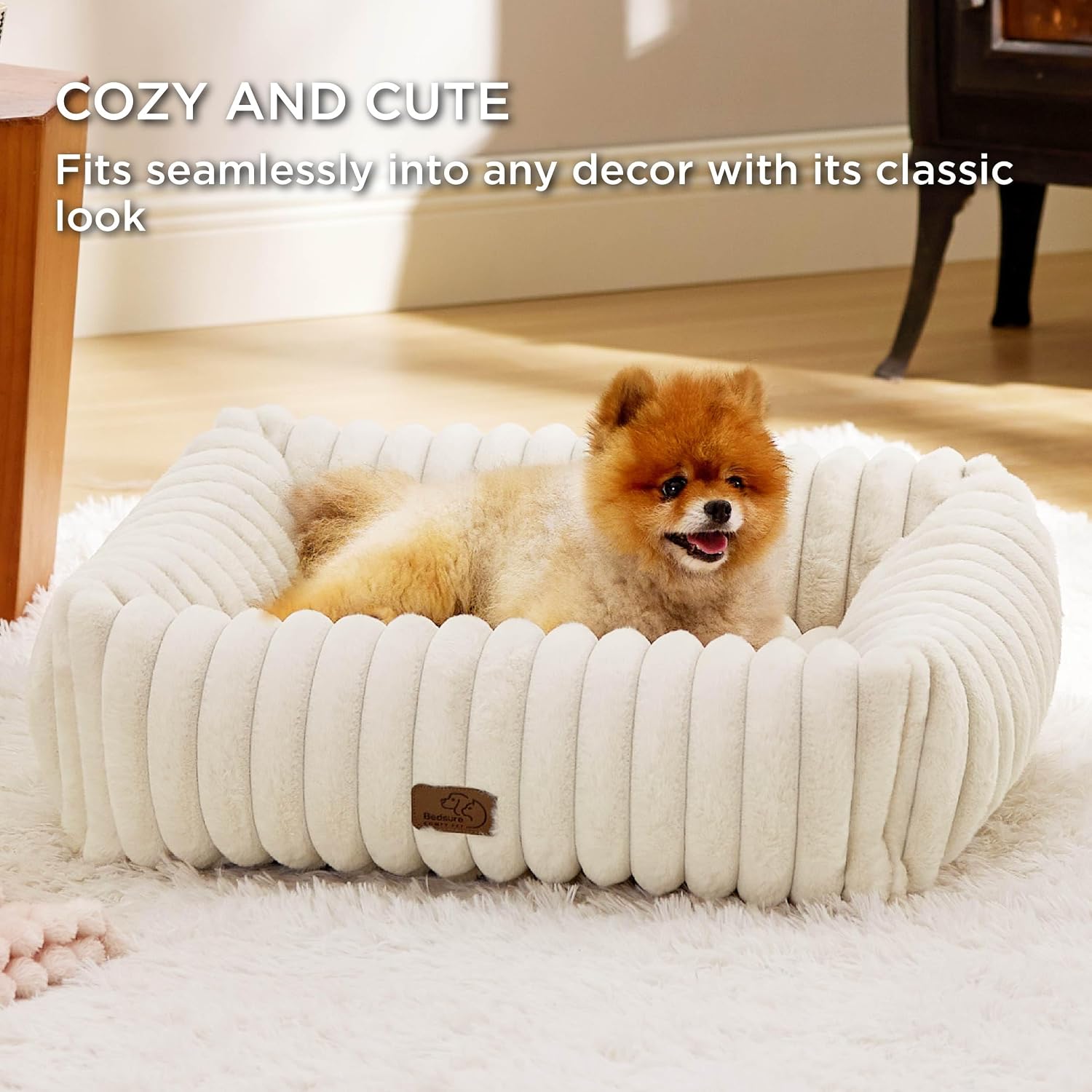 AUCT 21032 - Bedsure ComfyFleece Cute Dog Bed for Small Medium Dogs Washable,25in Cream - Image 4