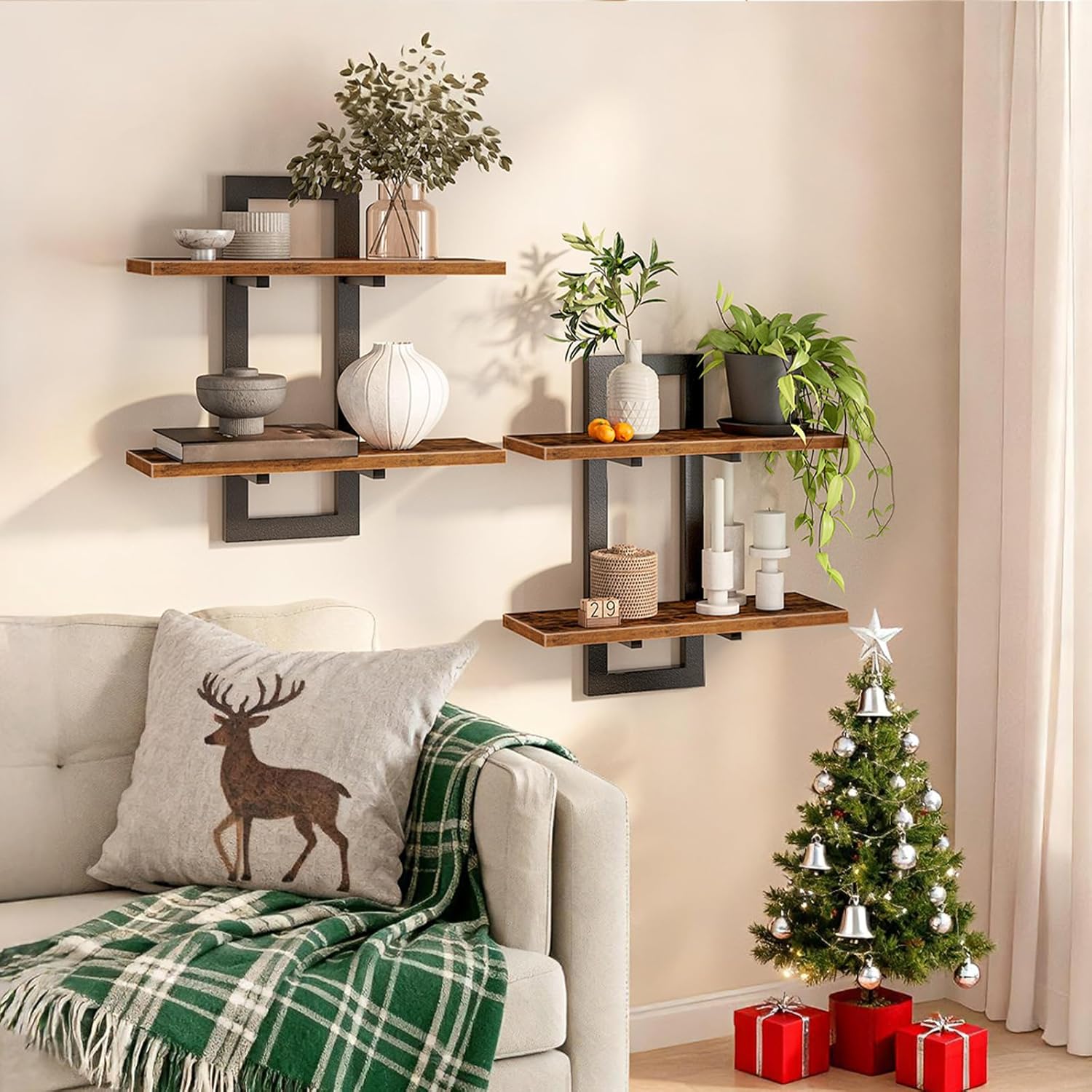 AUCT 21546 - HOOBRO Floating Shelves for Wall, 15" Wall Shelf Set of 2, Wall Mounted Storage Shelves 2- - Image 4