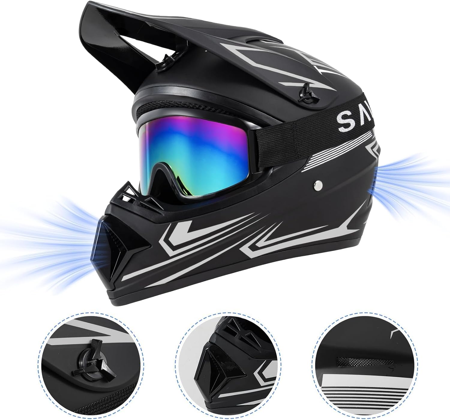 AUCT 22505 - $69 Youth Kids Dirt Bike Motocross Helmet (Goggles Gloves Face Mask) 4PCS Set, DOT Approve - Image 2