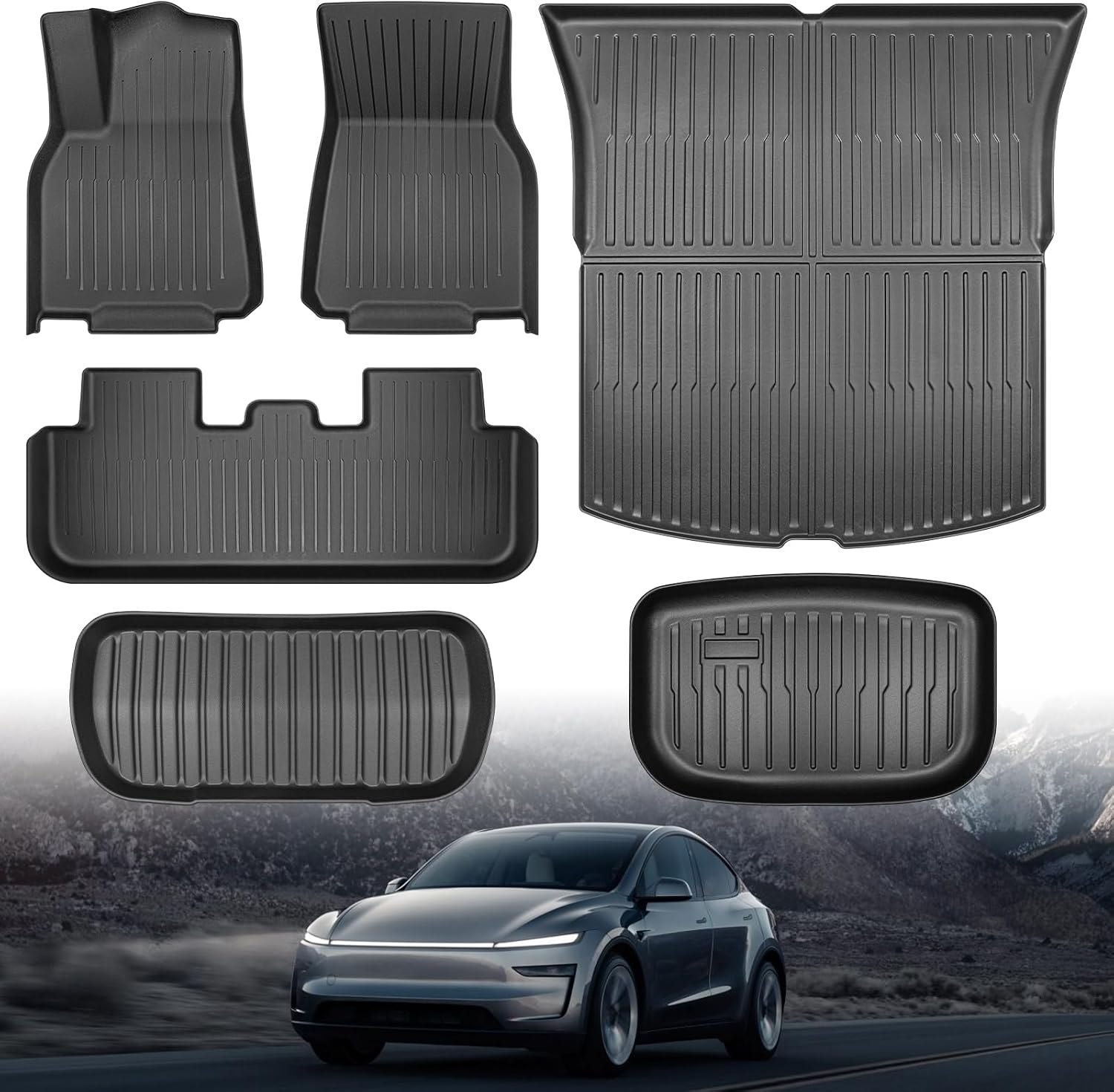 AUCT 22555 - 6PCS Floor Mat for Tesla New Model Y Juniper Durable Premium TPE Cargo Liners All Weather