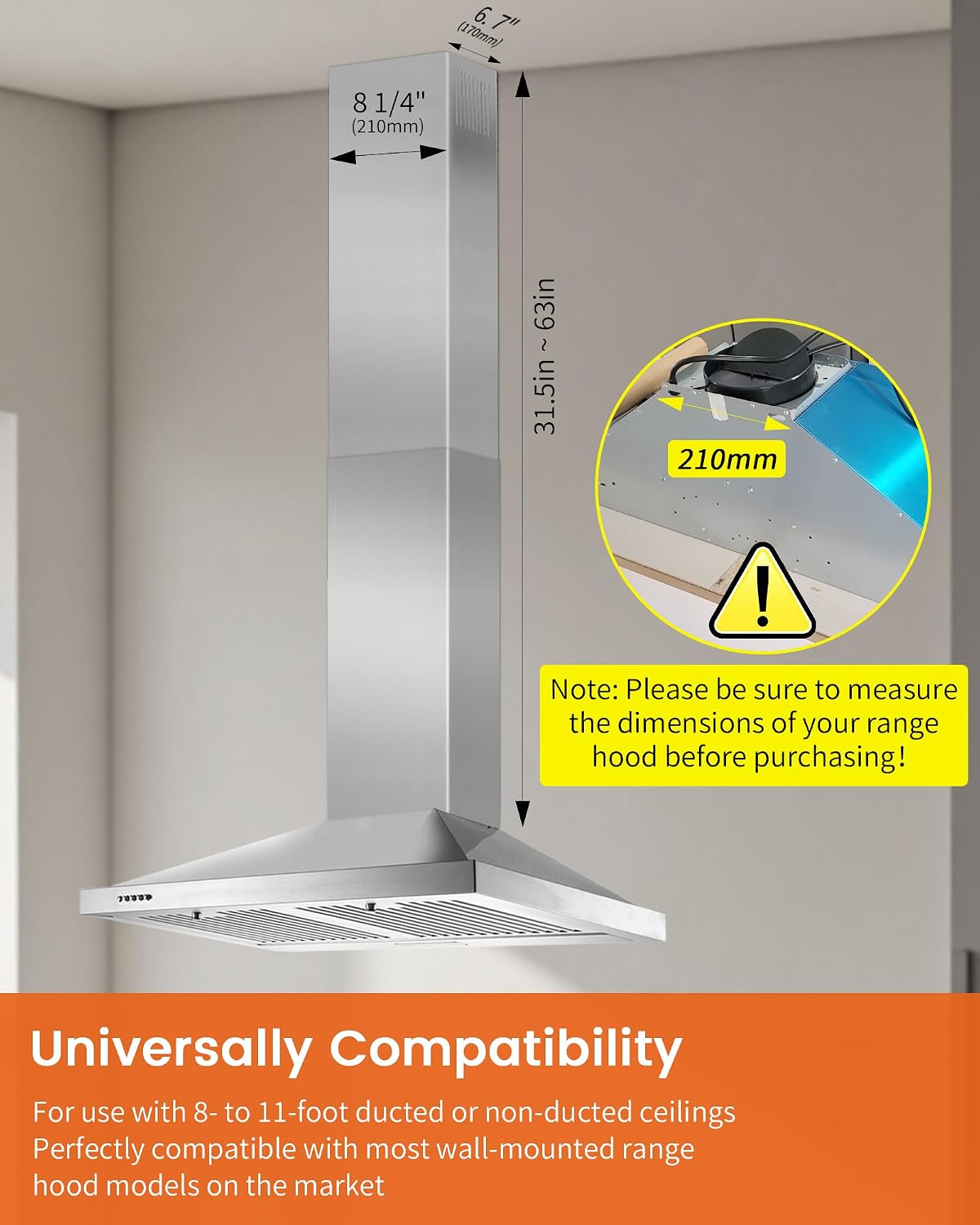 AUCT 22611 - $133 8 1/4" 6.7" 63" Chimney Extension for Range Hood for Most Kitchens - Image 2