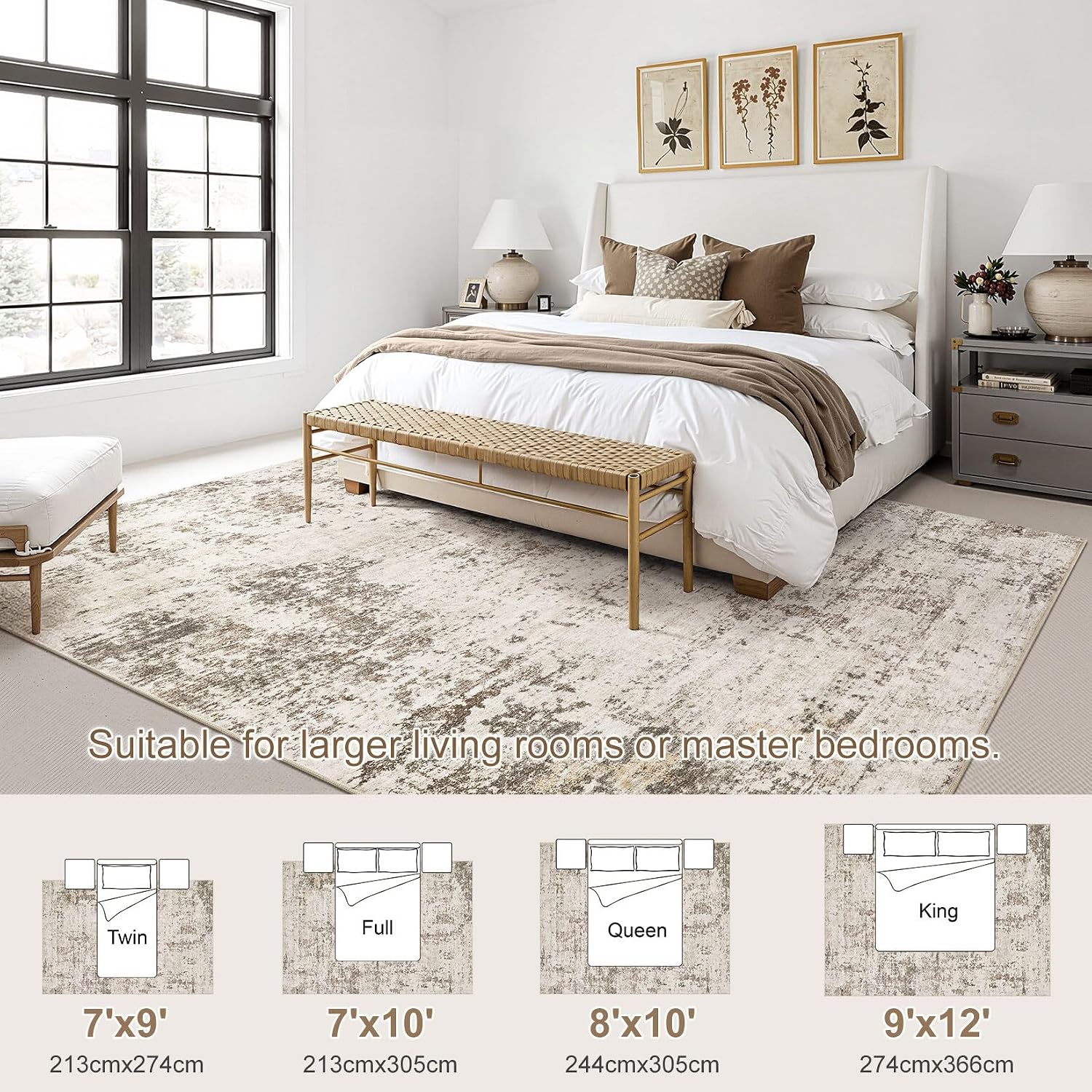 AUCT 22514 - $120 UERMEI 9x12 Area Rug Living Room Rugs - Washable Neutral Modern Abstract Soft Thin La - Image 4