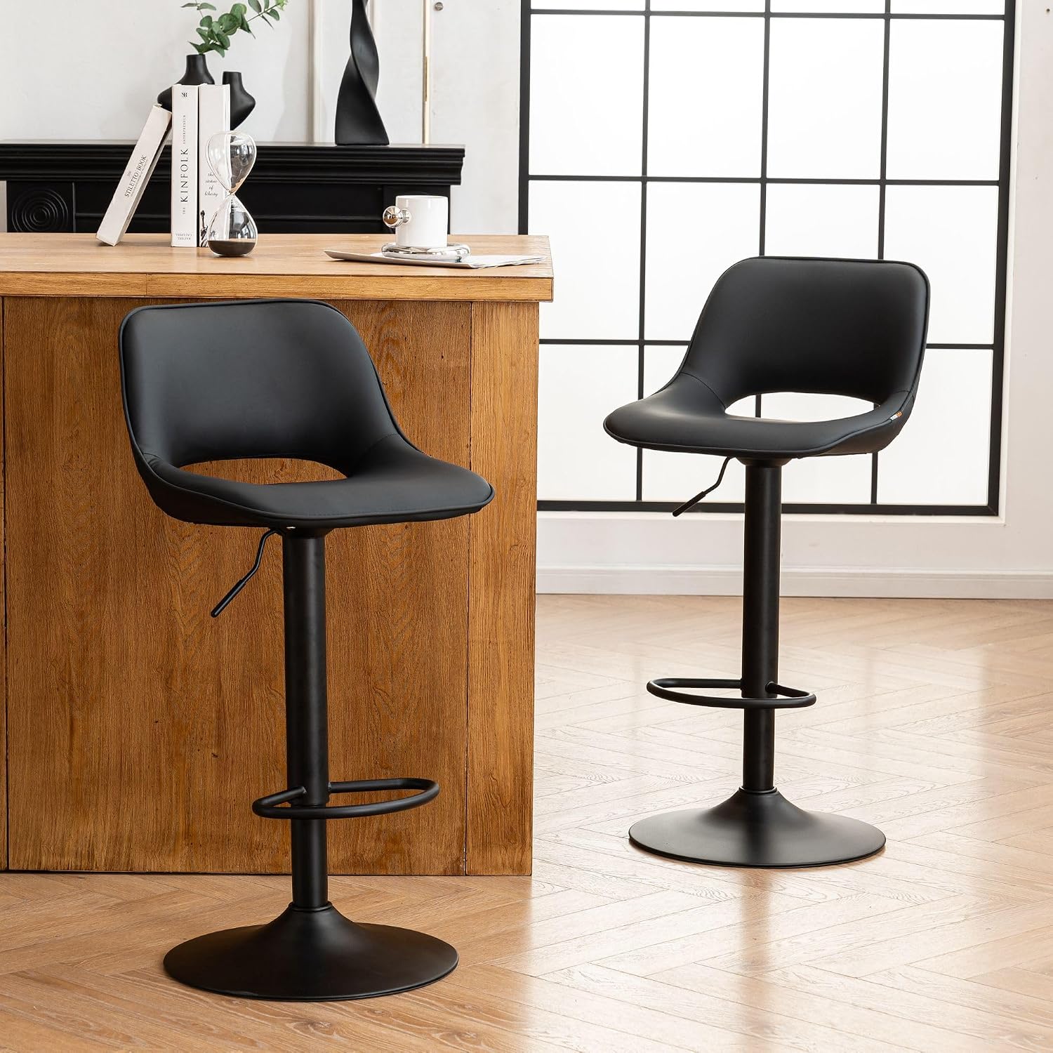 AUCT 21040 - $250 YOUNIKE Black Bar Stools Set of 2 Compact Modern Swivel Barstools, Adjustable Counter