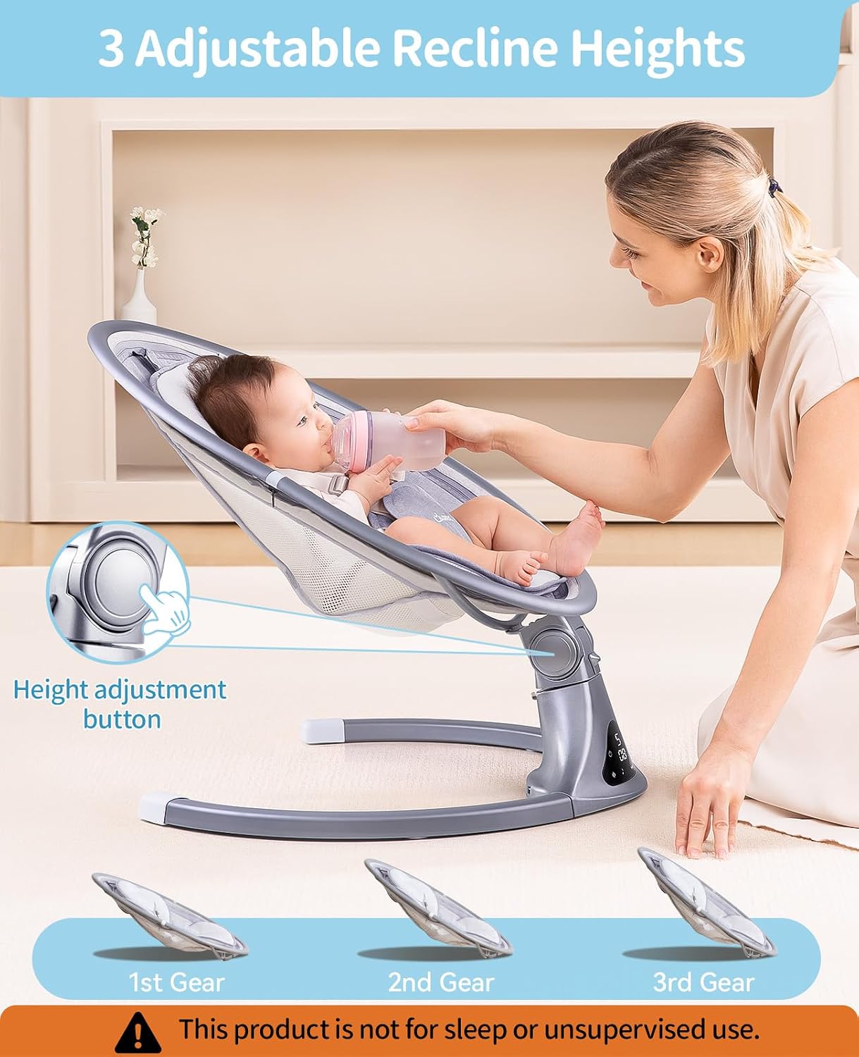 AUCT 20905 - $122 LAREX Baby Swing for Infants to Toddlers with Remote Control, Bluetooth - Image 3