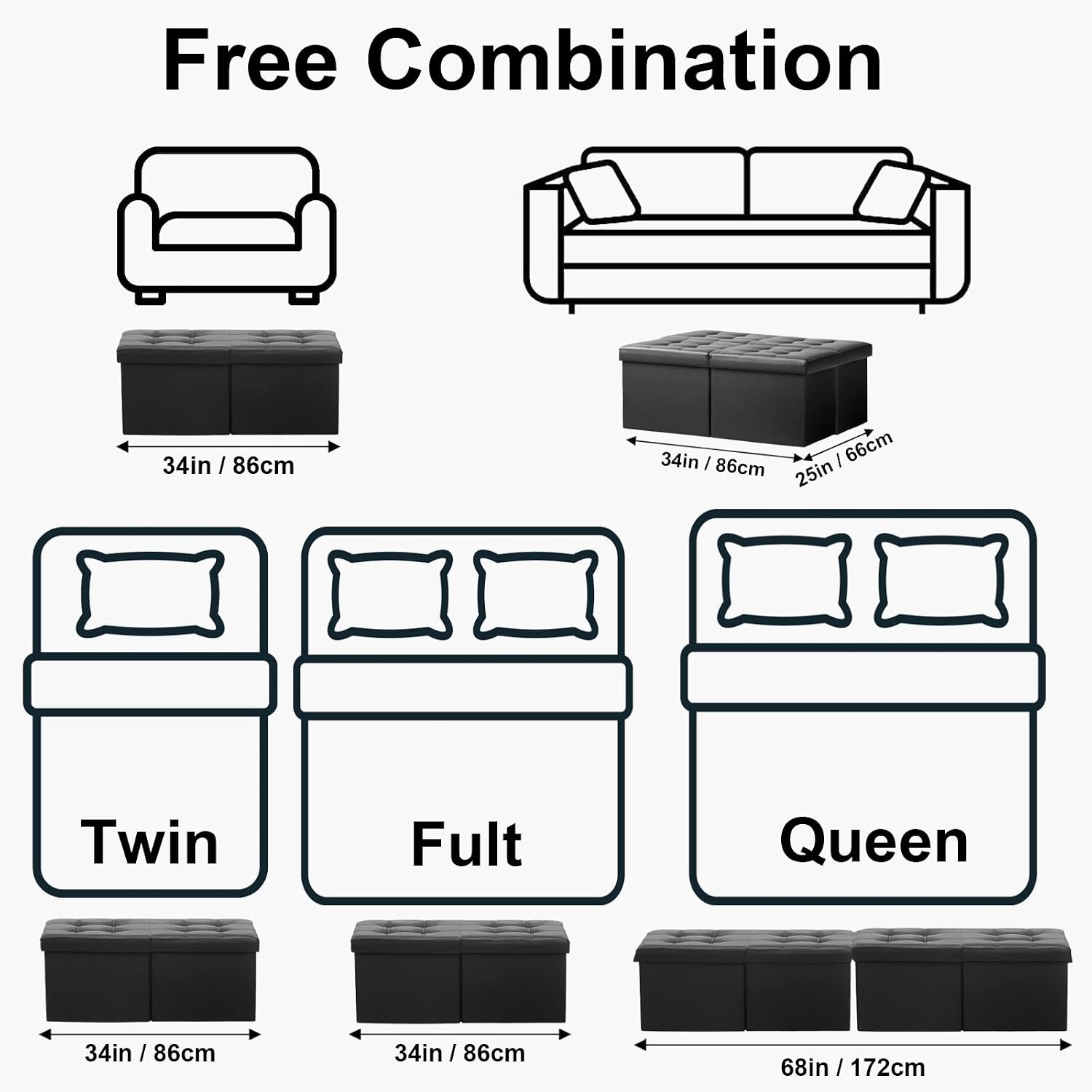 AUCT 21042 - AmasSmile Footrest Ottoman Storage Bench,34" Leather Folding Chest,Black - Image 4