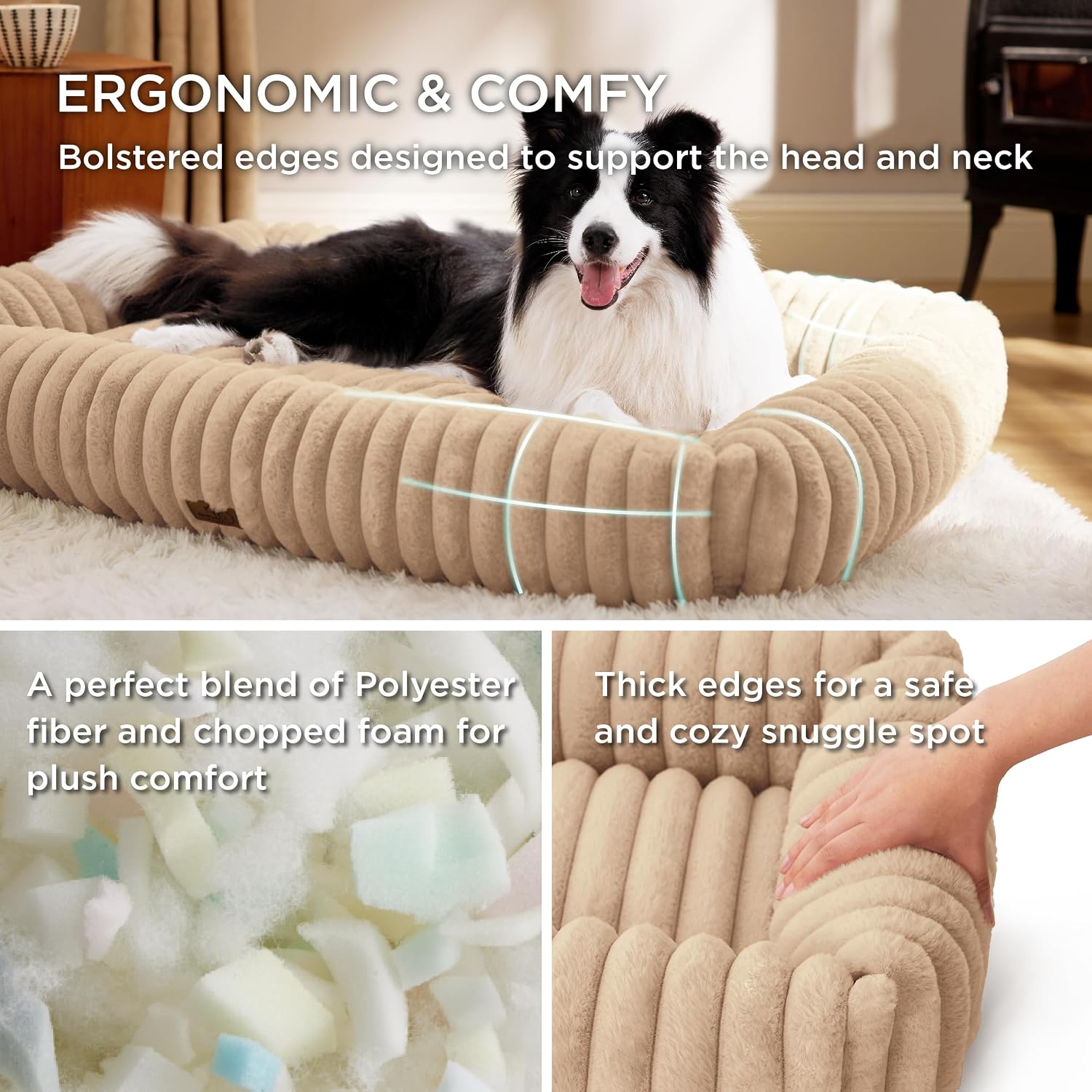 AUCT 20895 - $68 Bedsure ComfyFleece Dog Beds Large Sized Dog Washable 36in Sandy Beige - Image 4