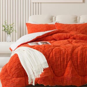 AUCT 20867 - $52 ELNIDO QUEEN Fluffy Comforter Set Queen, Burnt Orange Winter Fleece Comforter Ultra S