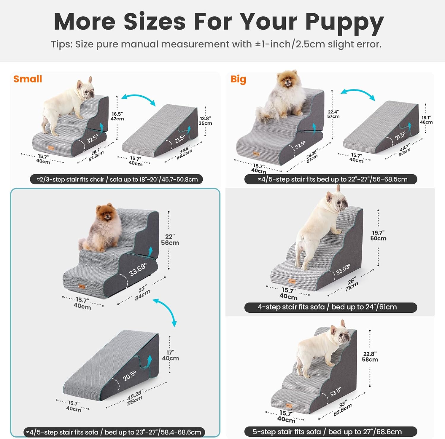 AUCT 20883 - Gardner Pet Dog Stairs for Small Dogs 22" H, 2 in 1 Transformable 4-Step Pet Stairs and Do - Image 3