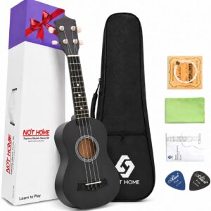 AUCT 21055 - Soprano Ukulele Beginner, 21 Inch Basswood kids Ukuleles Starter Kit Black