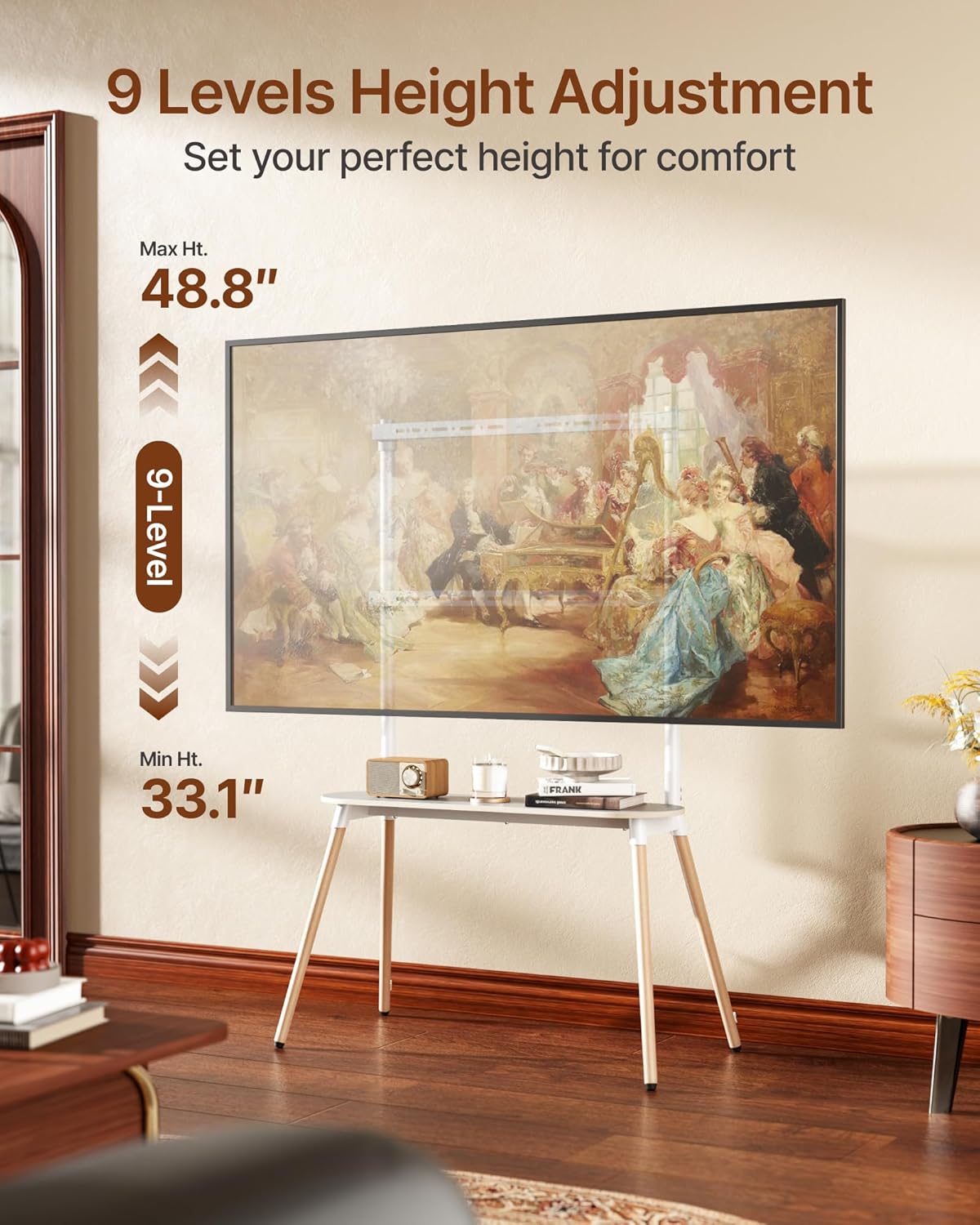 AUCT 22632 - $111 4-Leg Easel TV Stand for 49-86" TVs, 110 lbs, White - Image 3