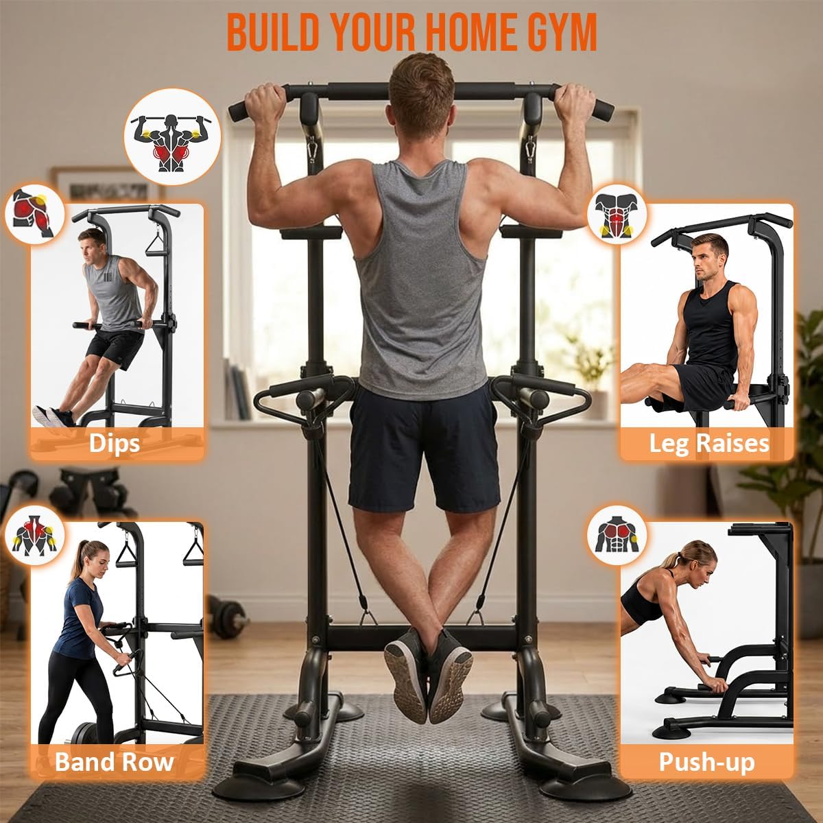 AUCT 21062 - $110 Power Tower Pull Up & Dip Station Multi-Function Home Strength Training Fitness Worko - Image 4