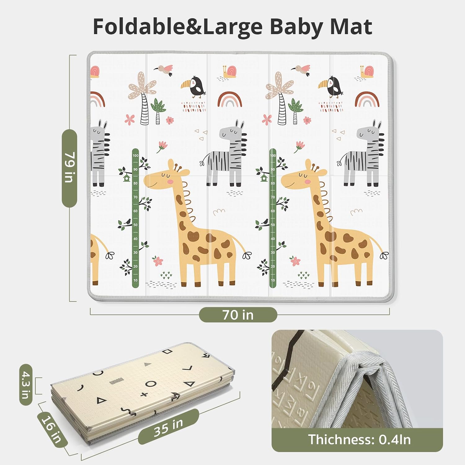 AUCT 22373 - XL Baby Play Mat for Floor, PIGLOG 79" x 71" Foam Play Mat, Foldable Playmat for Playyards - Image 4