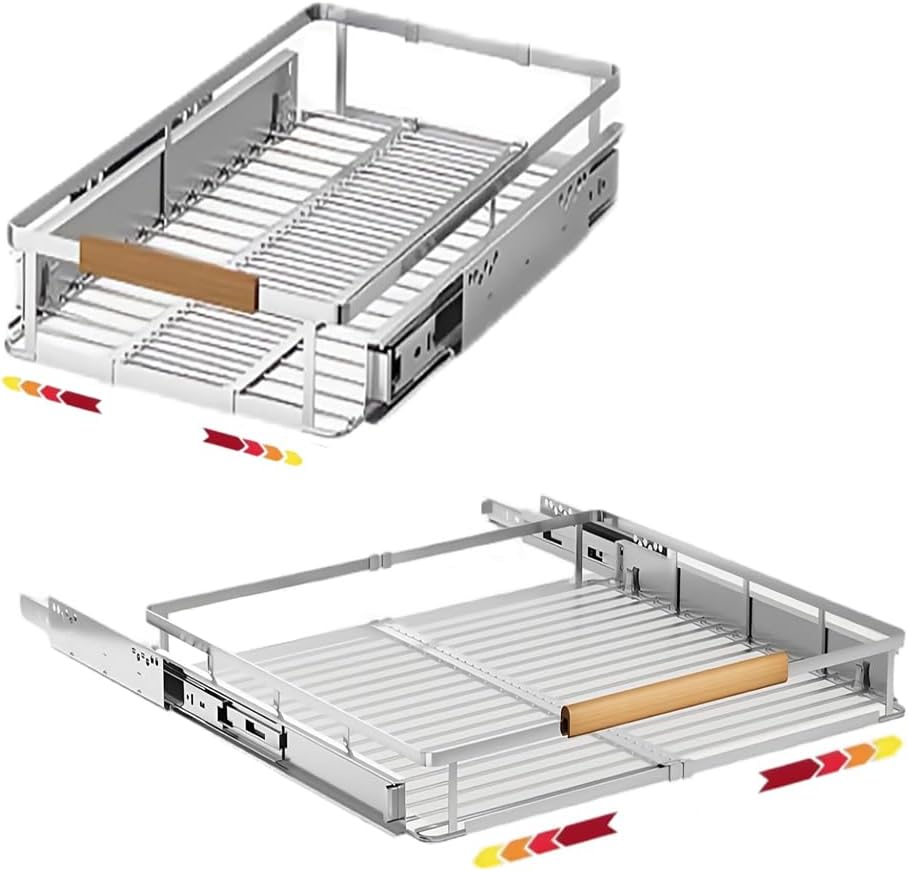 AUCT 22493 - $57 12.3~18.5"x22.5" Pull Out Cabinet Organizer 2Pack Expandable Sliding Cabinet Shelves S