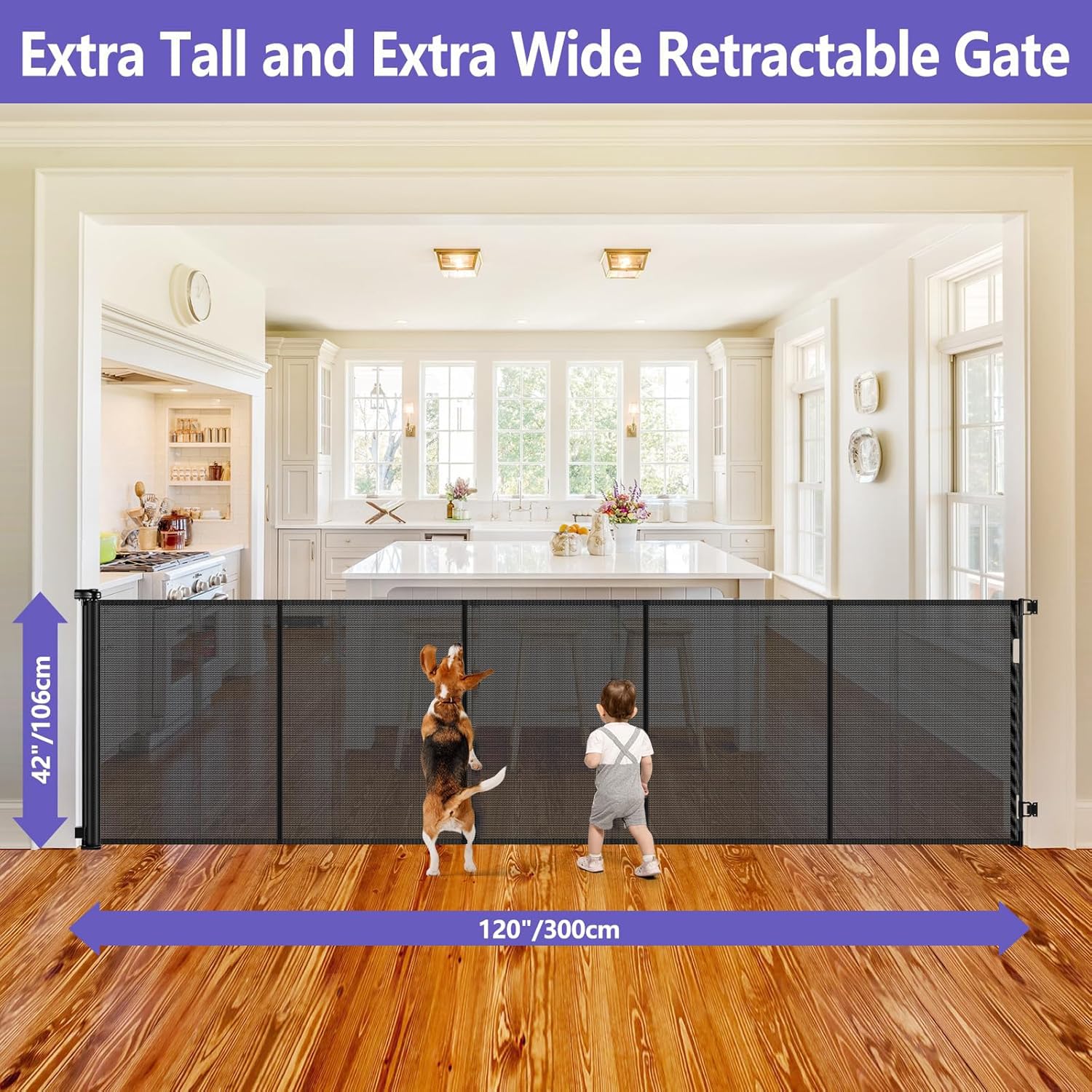 AUCT 22104 - $67 Reinforced 42" Tall 120" Wide Retractable Baby Gates for Large Openings - Image 3