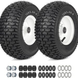 AUCT 22566 - $60 GICOOL 13x5.00-6 Rubber Lawn Mower Tire and Wheel, 2 Pcs Replacement 13x5-6nhs Riding