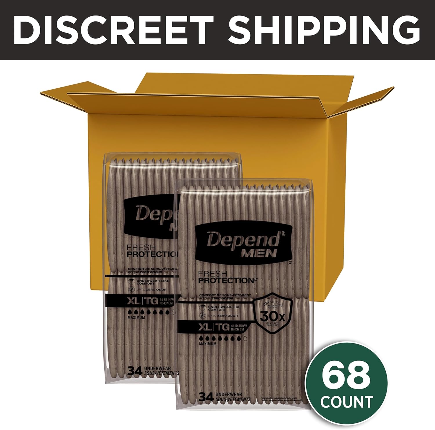 AUCT 20722 - Depend Fresh Protection Adult Diapers for Men, XL, 68 Count - Image 2