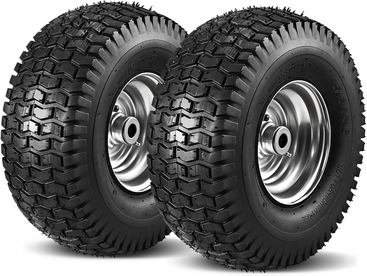 AUCT 20405 - $58 15x6.00-6 Lawn Mower Tire and Wheel Front Tire 2PCS, 3" Centered Hub | Bore ID 3/4" |