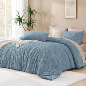 AUCT 21057 - $90 Andency Grayish Blue Super King Comforter, 3 Pieces Boho Bedding Set