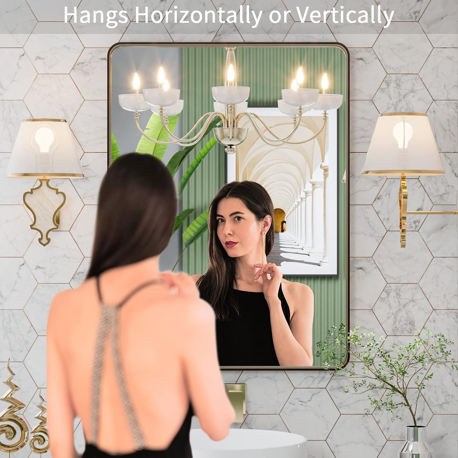 AUCT 20517m - $60 LOAAO 22"X30" Bronze Bathroom Mirrors for Vanity, Rounded Rectangle Brushed Bronze Met - Image 2