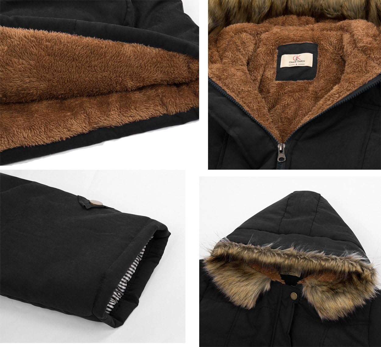 AUCT 20280 - $90 GRACE KARIN Women's Winter Coats Fleece Parkas Anoraks Hooded Military Jacket Coats - Image 4