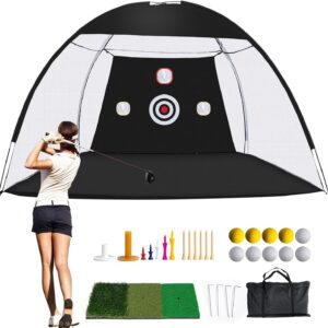 AUCT 21489 - 10 x 7ft Backyard Golf Practice Net with Mat for Indoor/Outdoor Hitting