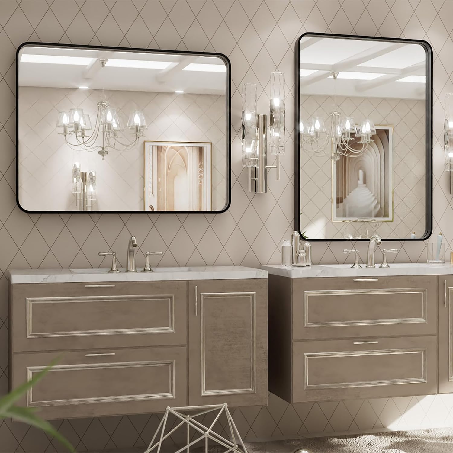 AUCT 20606m - $70 LOAAO 24X32 Inch Black Metal Framed Bathroom Mirror - Image 3