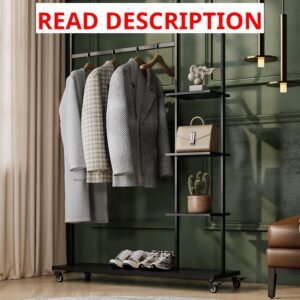 AUCT 22598 - $129 Rolling Garment Rack with Shelves on Wheels,Freestanding Metal Clothing Rack with 4 S