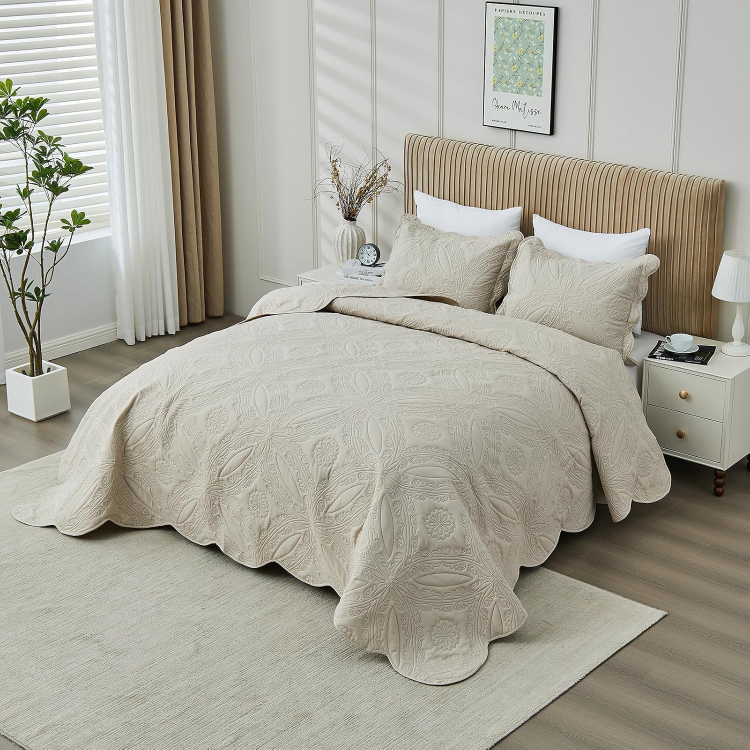 AUCT 22503 - Kingnex Oversized King Bedspreads 128x120 Ultrasonic Quilted Beige - Image 3