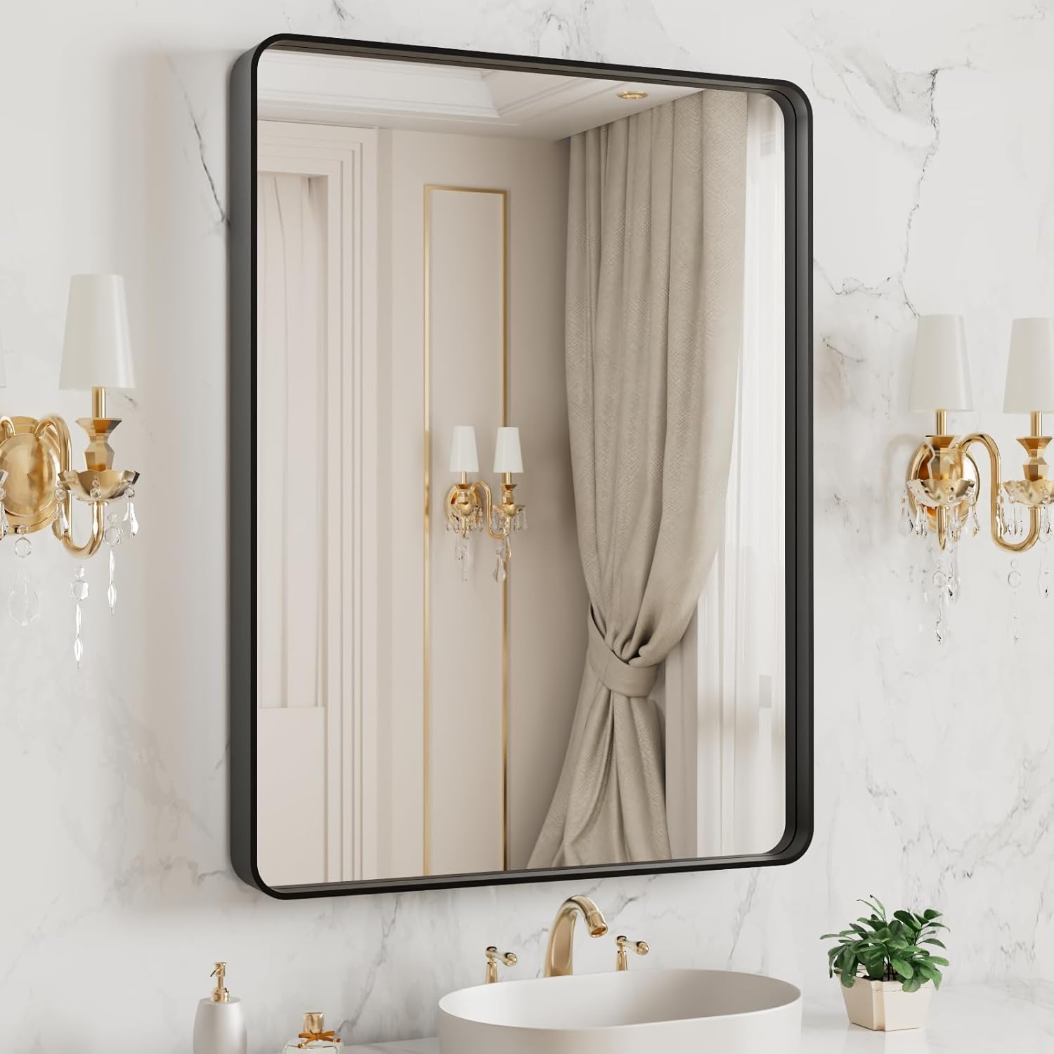AUCT 20951 - LOAAO 20X16 Inch Black Bathroom Mirror Metal Framed