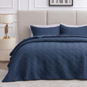 AUCT 20536 - Love's cabin King Size Quilt Set Navy Blue Bedspreads - Soft Bed Summer Lightweight Bedspr