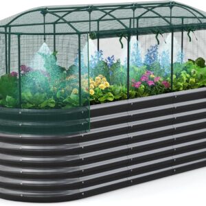 AUCT 21707 - $240 Quictent Raised Garden Bed Kit w/Self Watering & Netting 8x3x2Ft Dark Grey