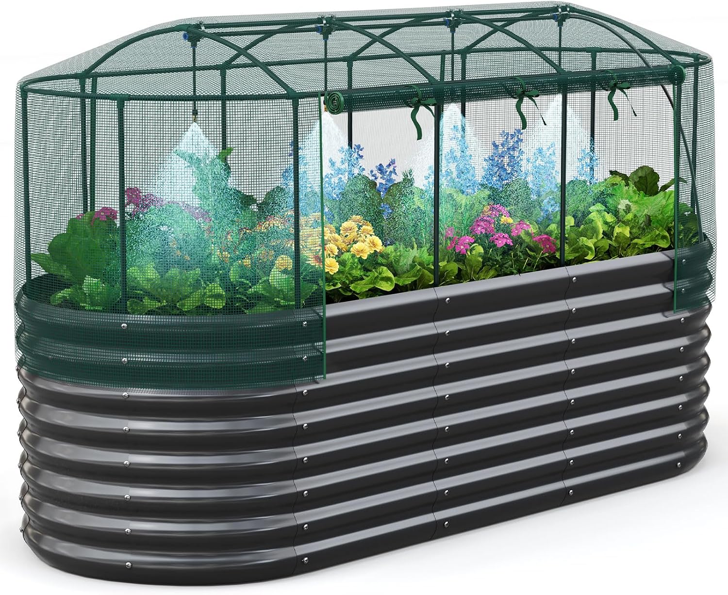 AUCT 21707 - $240 Quictent Raised Garden Bed Kit w/Self Watering & Netting 8x3x2Ft Dark Grey