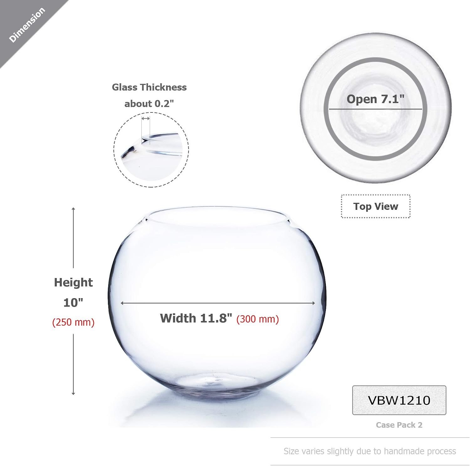 AUCT 21036 - WGV Large Bowl Glass Vase, Diameter 12", Height 10", (Multiple Sizes Choices) Clear Round - Image 2