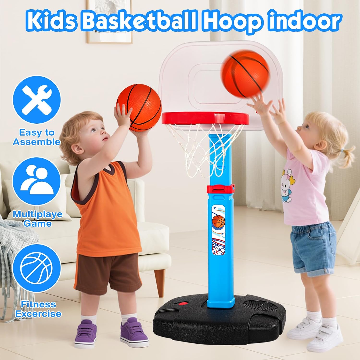 AUCT 20798 - Toddler Basketball Hoop Indoor, Adjustable Kids Basketball Hoops Set, Mini Basketball Goal - Image 2