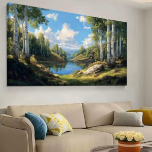 AUCT 21018 - $117 Green Forest Wall Art Trees Lake Pictures Landscape Artwork 29"x58"