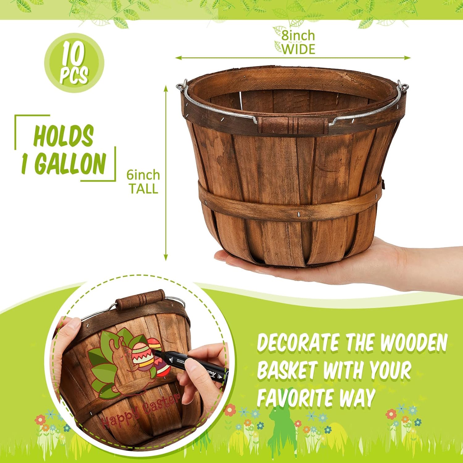 AUCT 21473 - $51 Marsui 10 Pcs Autumn Harvest Round Wood Apple Bushel Baskets, Dark Brown - Image 3