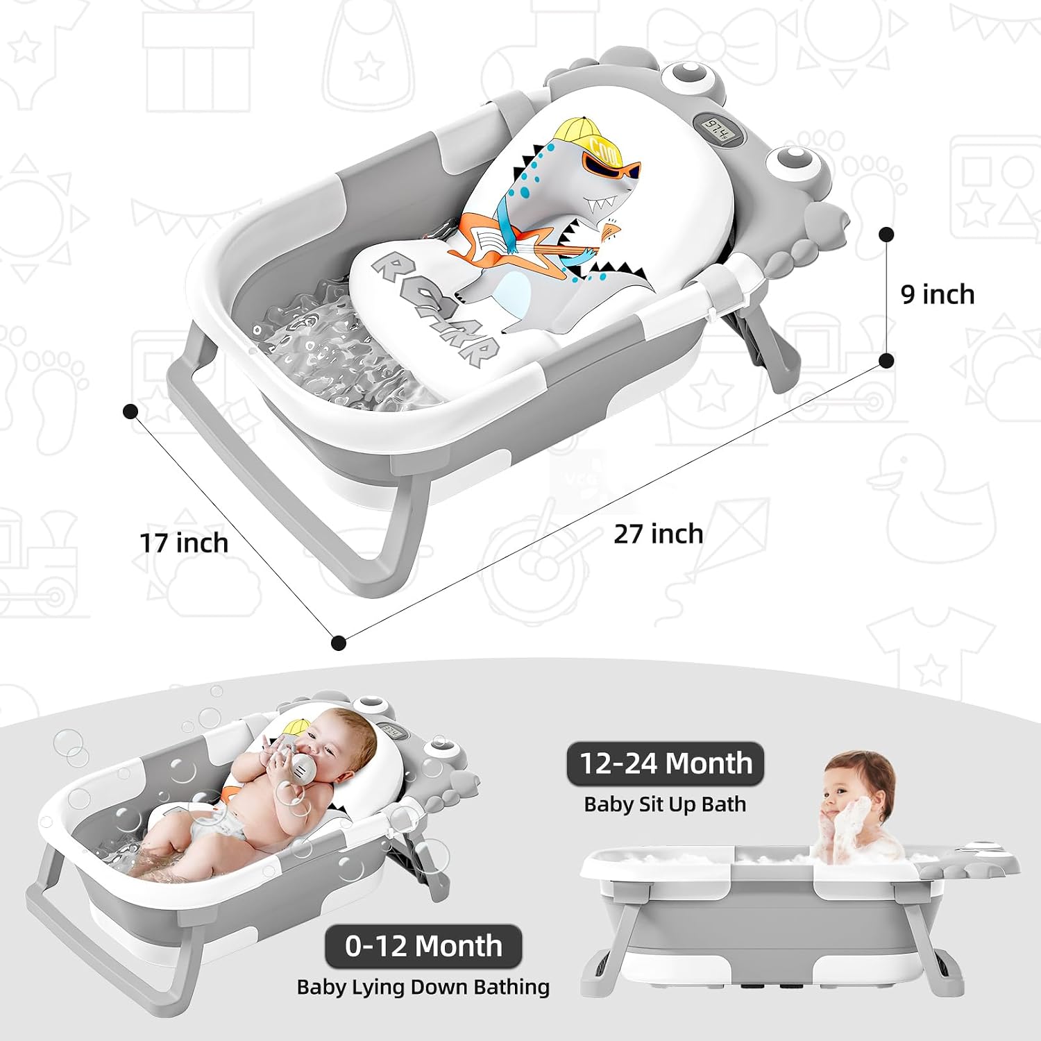 AUCT 20900 - Collapsible Baby Bathtub for Newborns to Toddler with Real-time Temp Monitor & Floating Cu - Image 2