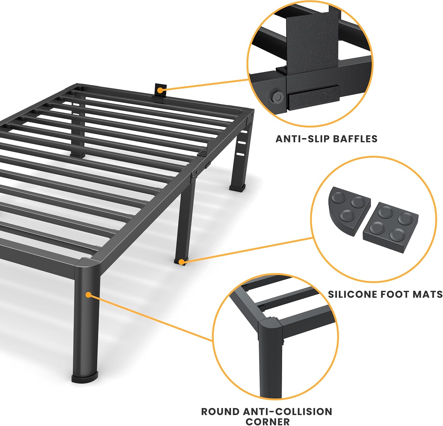 AUCT 20272 - $93 Superay 14 Inch Twin XL Metal Bed Frame with Rounded Leg, Mattress Stopper - Image 4