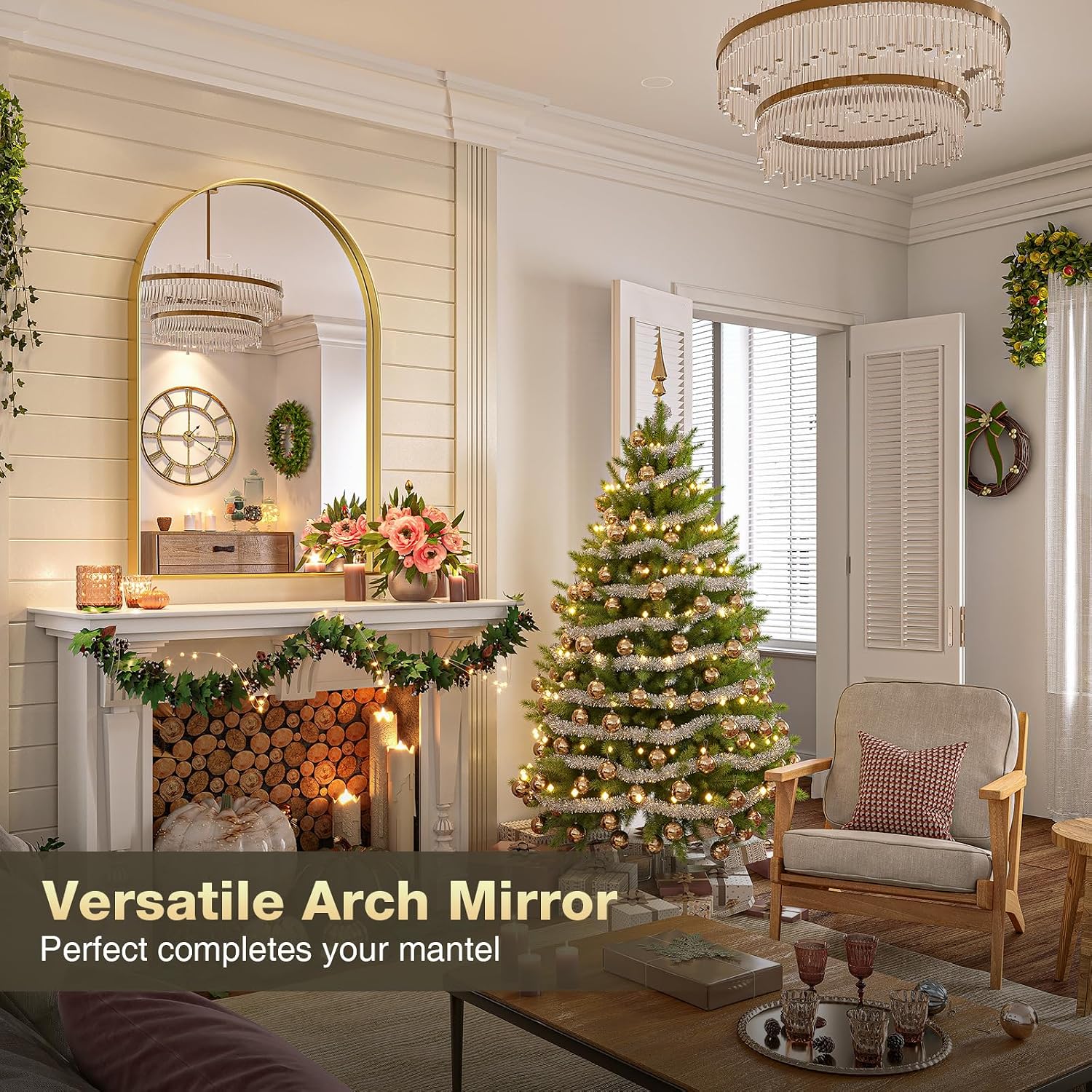 AUCT 21613m - $87 Brightify Gold Arched Mirror, 24 x 32 Inch Arch Wall Mirror, Brass Metal Frame Bathroo - Image 3