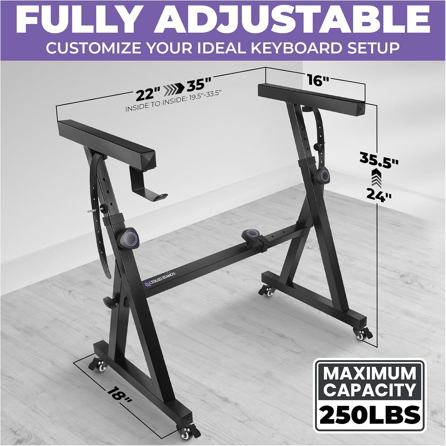 AUCT 21823 - $98 Liquid Stands Keyboard Stand w/ Wheels - Black Z Style Adjustable & Portable Professio - Image 2