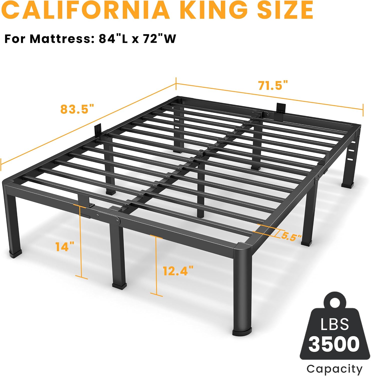 AUCT 20977 - $140 Superay 14 Inch Cal King Metal Bed Frame with Rounded Leg, Mattress Stopper - Image 2