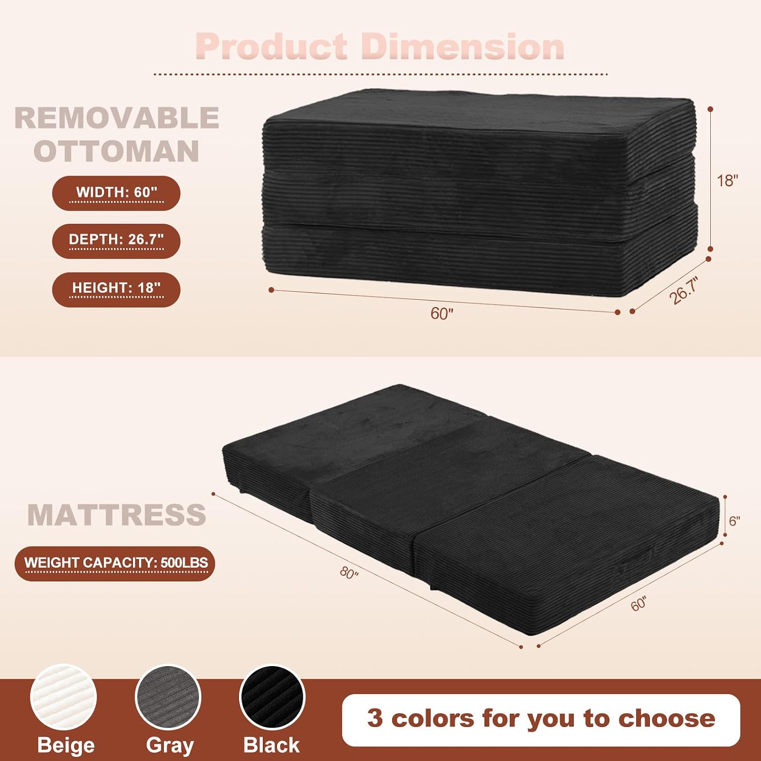 AUCT 22506 - $180 6-Inch Tri-Fold Foldable Mattress, Folding Sofa Bed with Removable Washable Cover, Po - Image 2