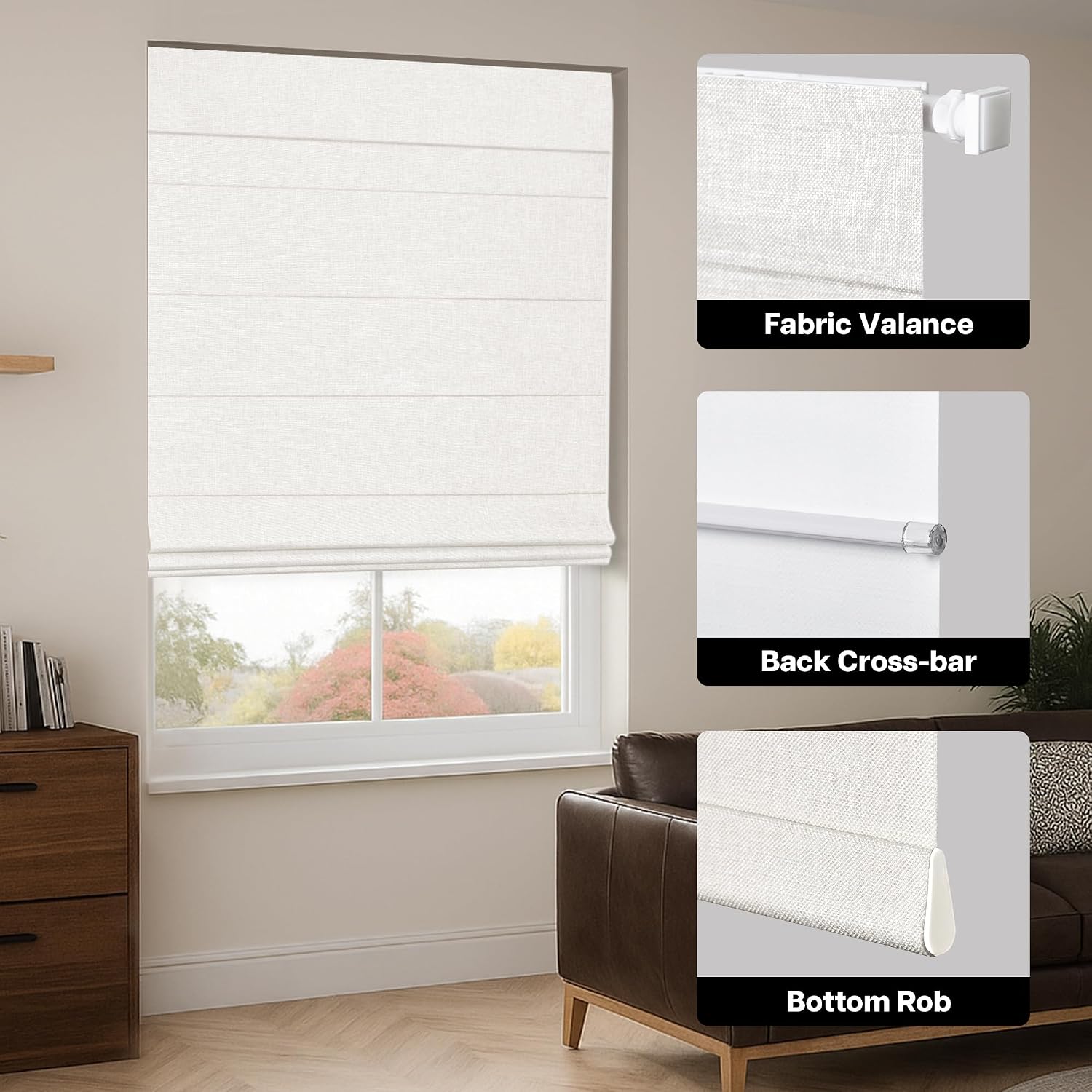AUCT 21909 - LazBlinds No Drill Cordless Roman Shades for Windows, 23" W x 60" H, White - Image 4