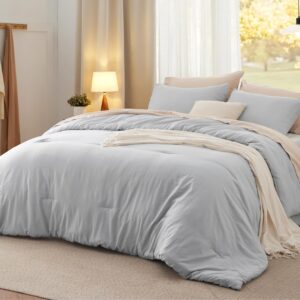 AUCT 20913 - Bedsure Queen Comforter Set Prewashed Soft Bedding 3Pcs Light Grey 90"x90"